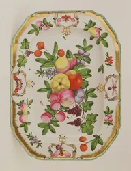 Plat oblong de Worcester du service du duc de Gloucester, 1775-78